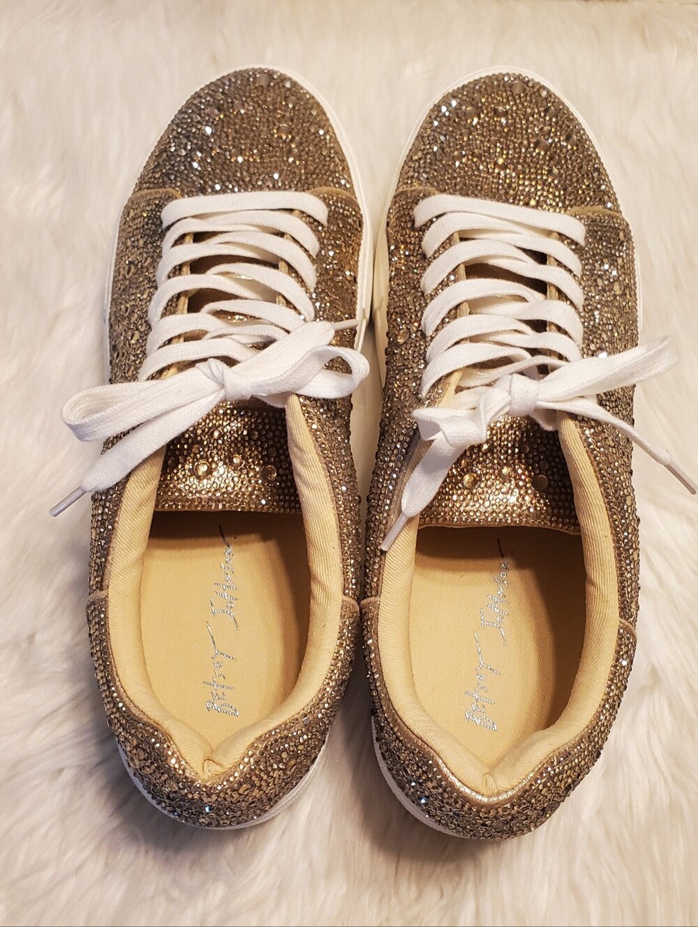Betsey Johnson Suton Rhinestone Platform Sneakers Gold Bling Sparkle Size 10 - Picture 6 of 11